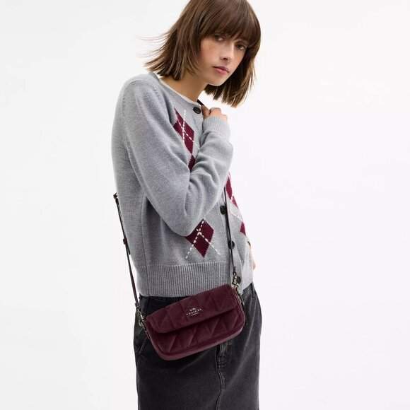 NWT COACH Hailey Flap Bag Velvet Organic Cotton With Quilting Burgundy CCE13 - Picture 13 of 13